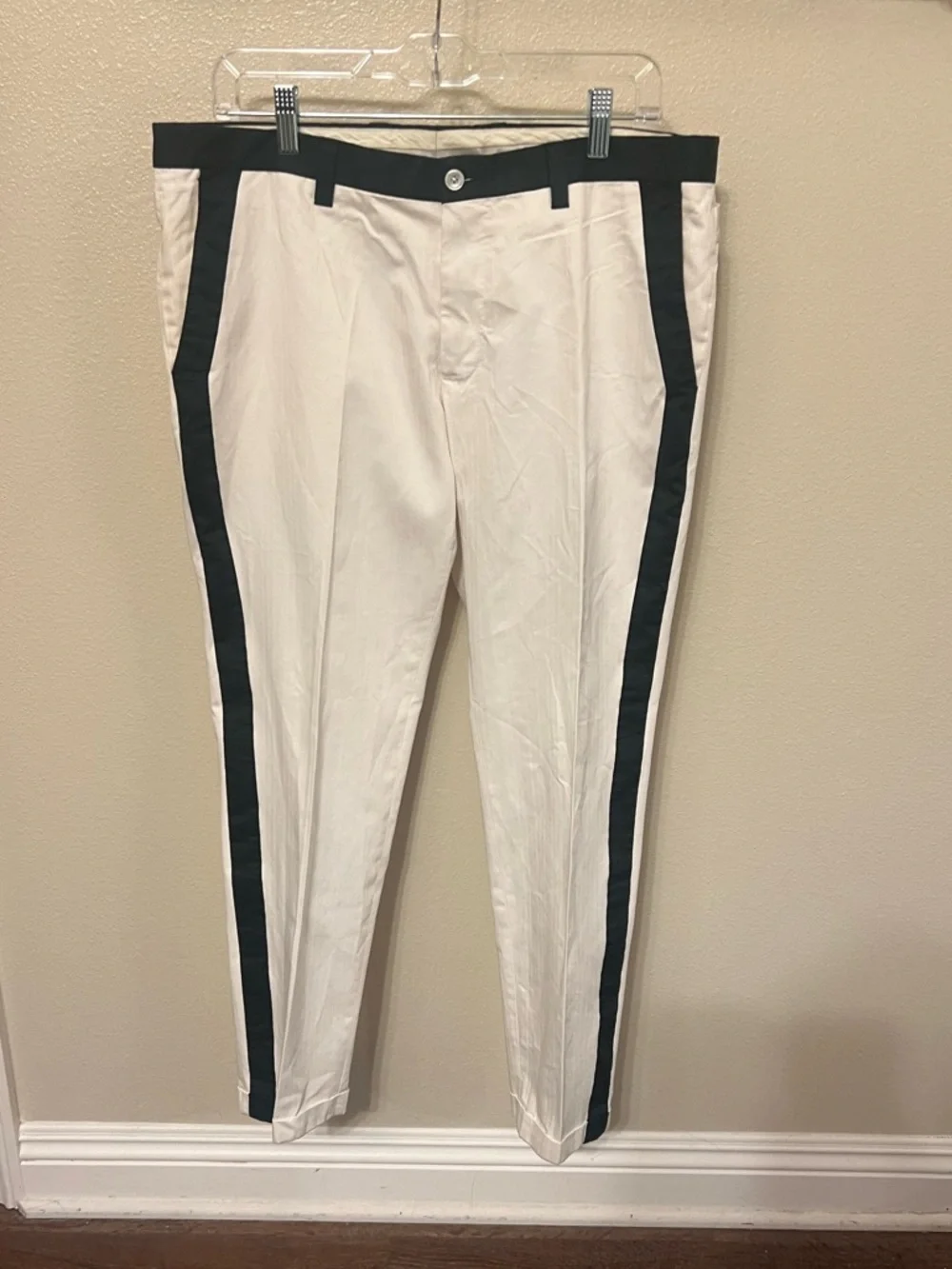 Authentic Dolce & Gabbana White Tuxedo-Style Pants with Black Side Stripe. IT 52 - Picture 1 of 5